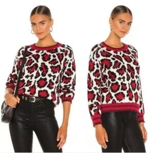 MOTHER The Boat Square Jumper Sweater Boxy Oversize Leopard Print Size XS Alpaca